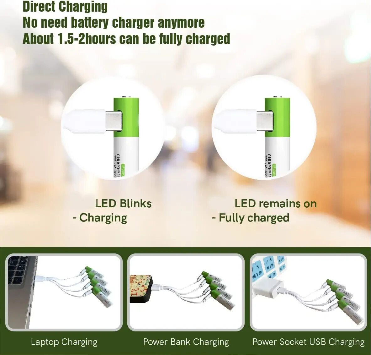 4 Pack Rechargeable AAA Lithium ion li-ion Batteries