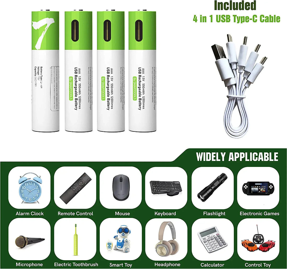 4 Pack Rechargeable AAA Lithium ion li-ion Batteries