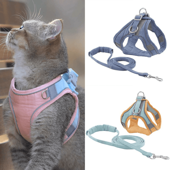 Adjustable Reflective Cat harness and leash - Escape Proof Pink Cat / Dog Vest - Raycoo