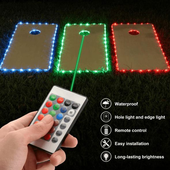 16 Colors Cornhole Board LED Lights - Corn Hole Edge and Ring Night Light - Raycoo