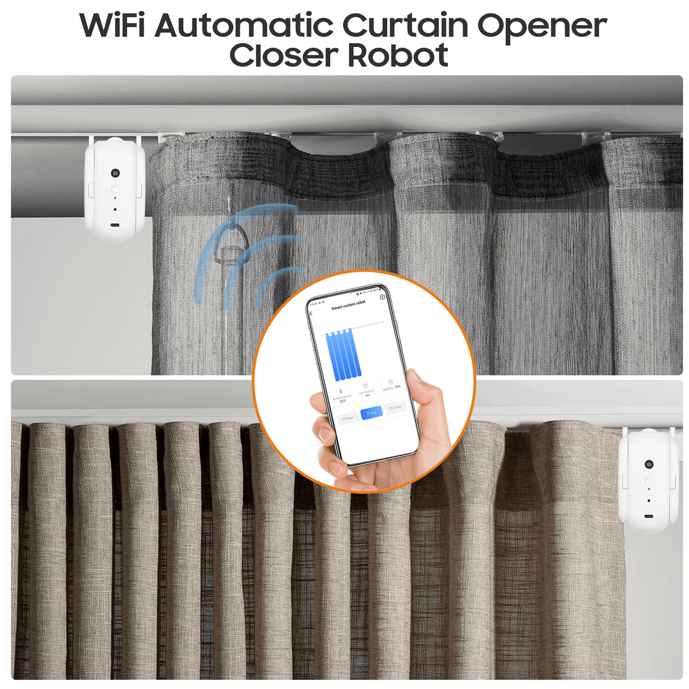 BT Automatic Curtain Opener Closer Robot Wireless Smart Curtain Motor Timer  Voice Control Smart Home Automation Device for Curtain Track Rod