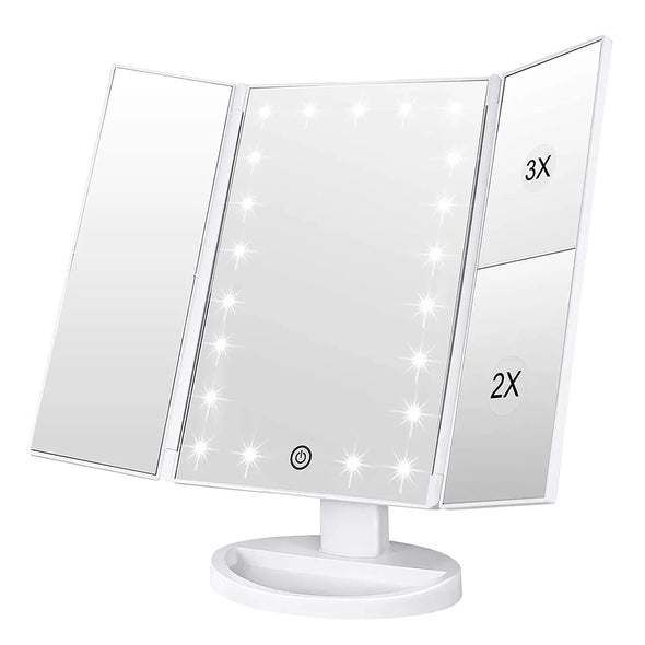 Tri-Fold Makeup Mirror with 21 LED Lights