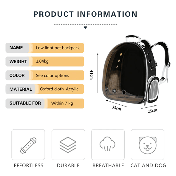 Cat Backpack Bubble - Portable Clear Breathable Bag for Pets - Raycoo