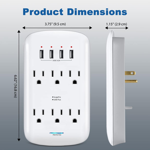 6 Outlet Extender With 4 USB Charger Ports