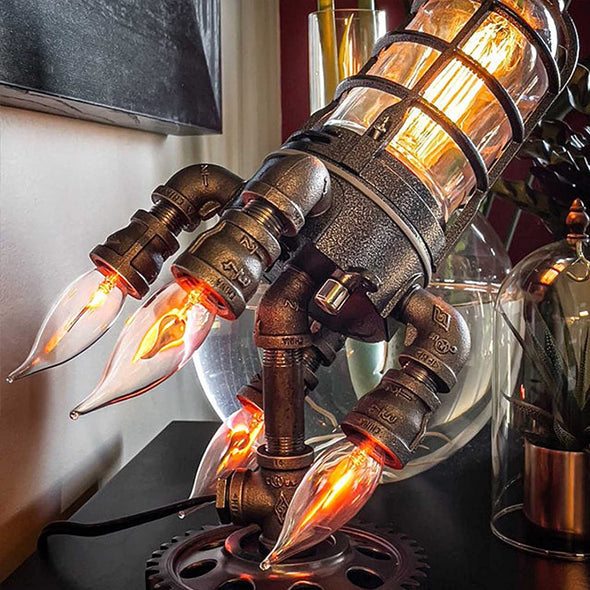 Steampunk Rocket Lamp - Cool Night Lights For Room - Bedroom Orange Space Light - Raycoo